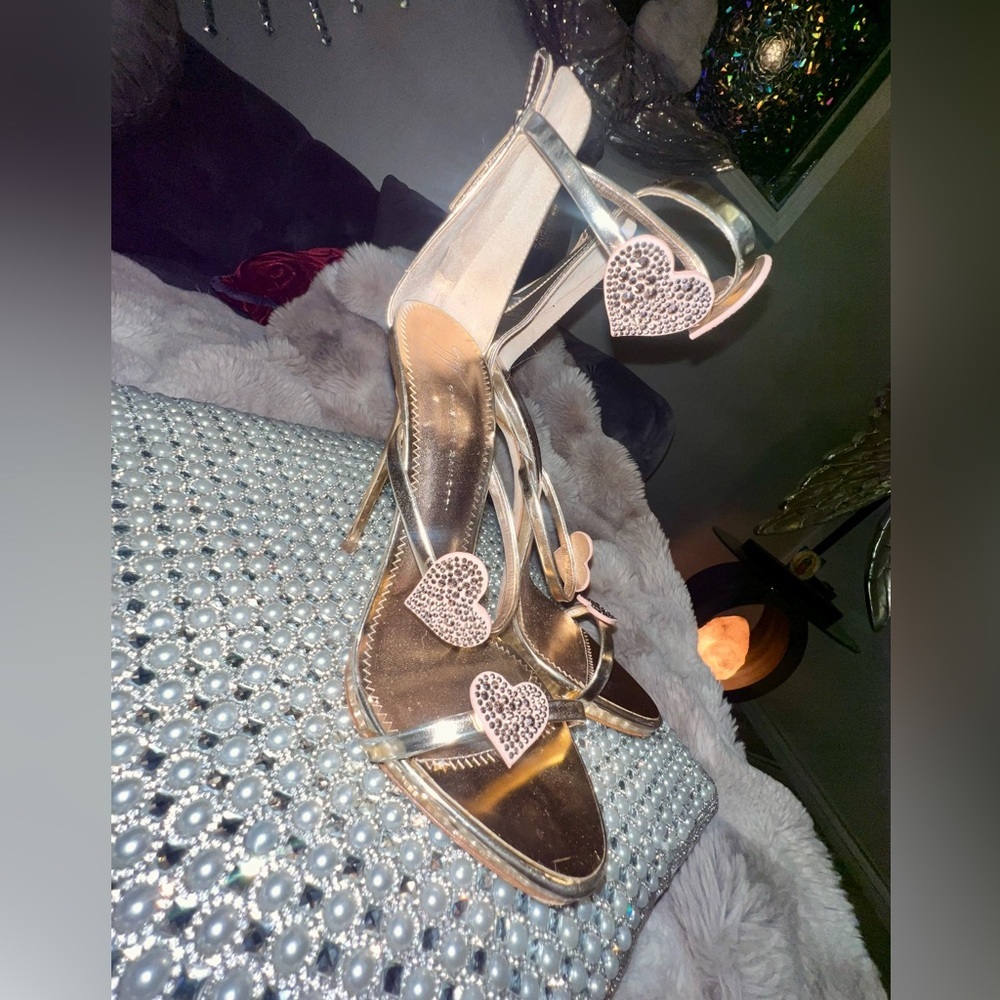 Giuseppe Zanotti Rose Gold Harmony Love Sandals Swarovski Hearts, 38.5/8 - Picture 10 of 17